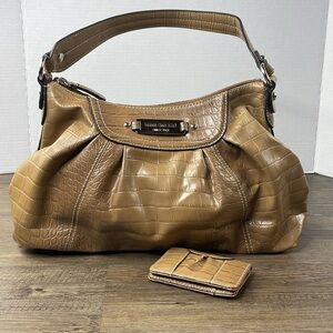 Nine West Women’s Tan Camel Shoulder Bag with Card Holder, Vegan